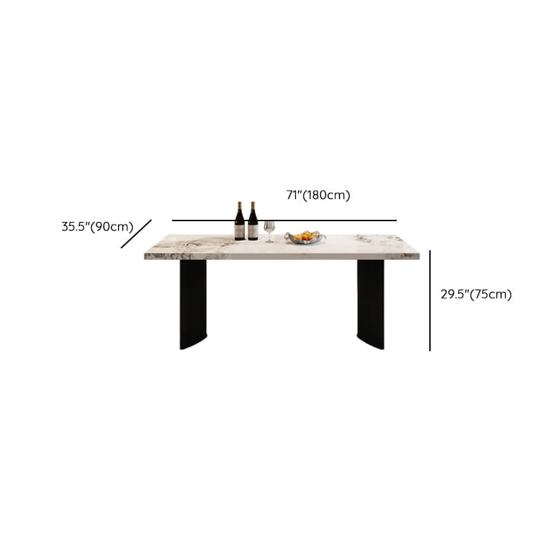 Dining Table Set with Slate Stone Top, Two-sided Pedestal, Fixed Table, Padded Chair, Back, and White Finish - image 13