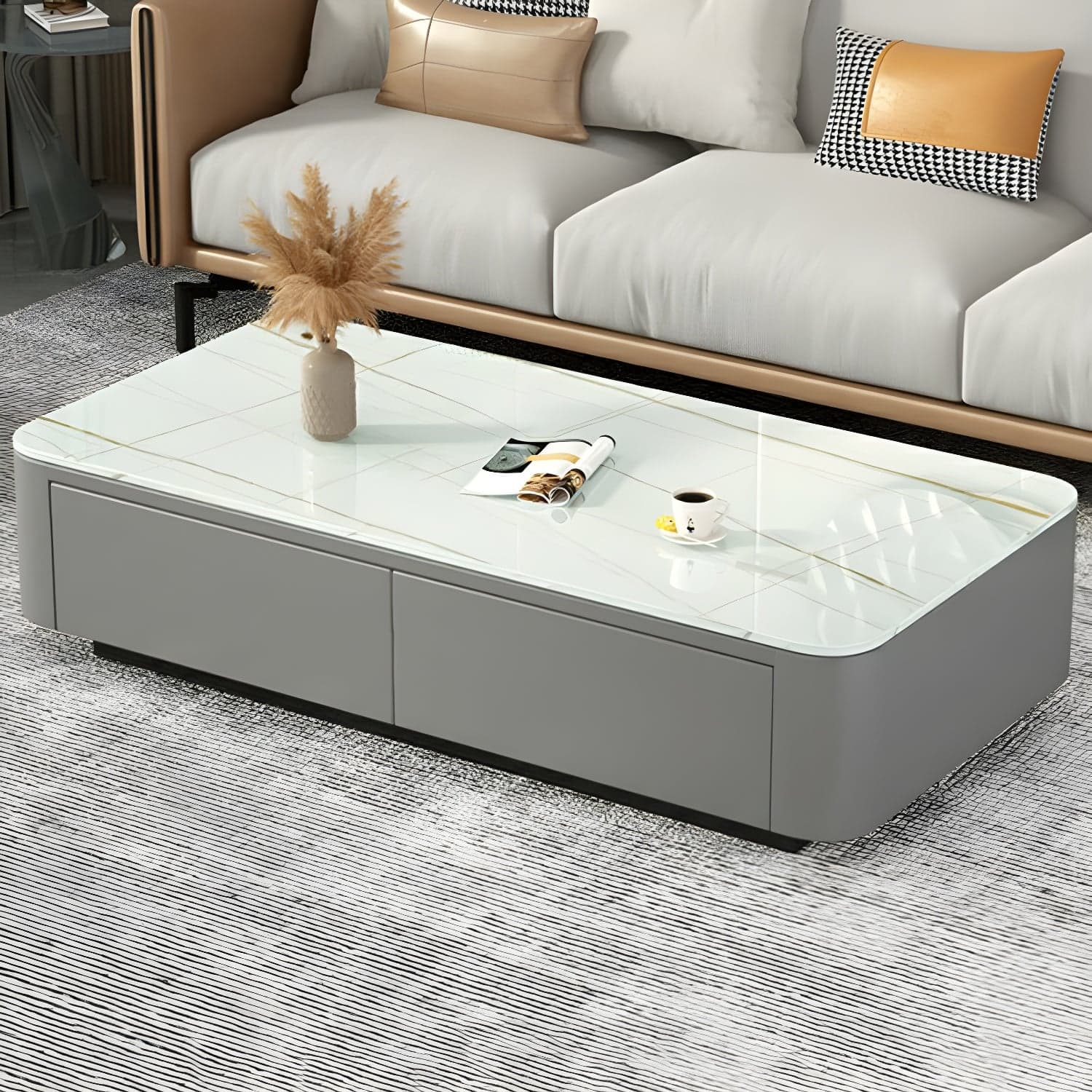 Modern Rectangular Coffee Table with Tempered Glass Top & Black Wood Base - image 3