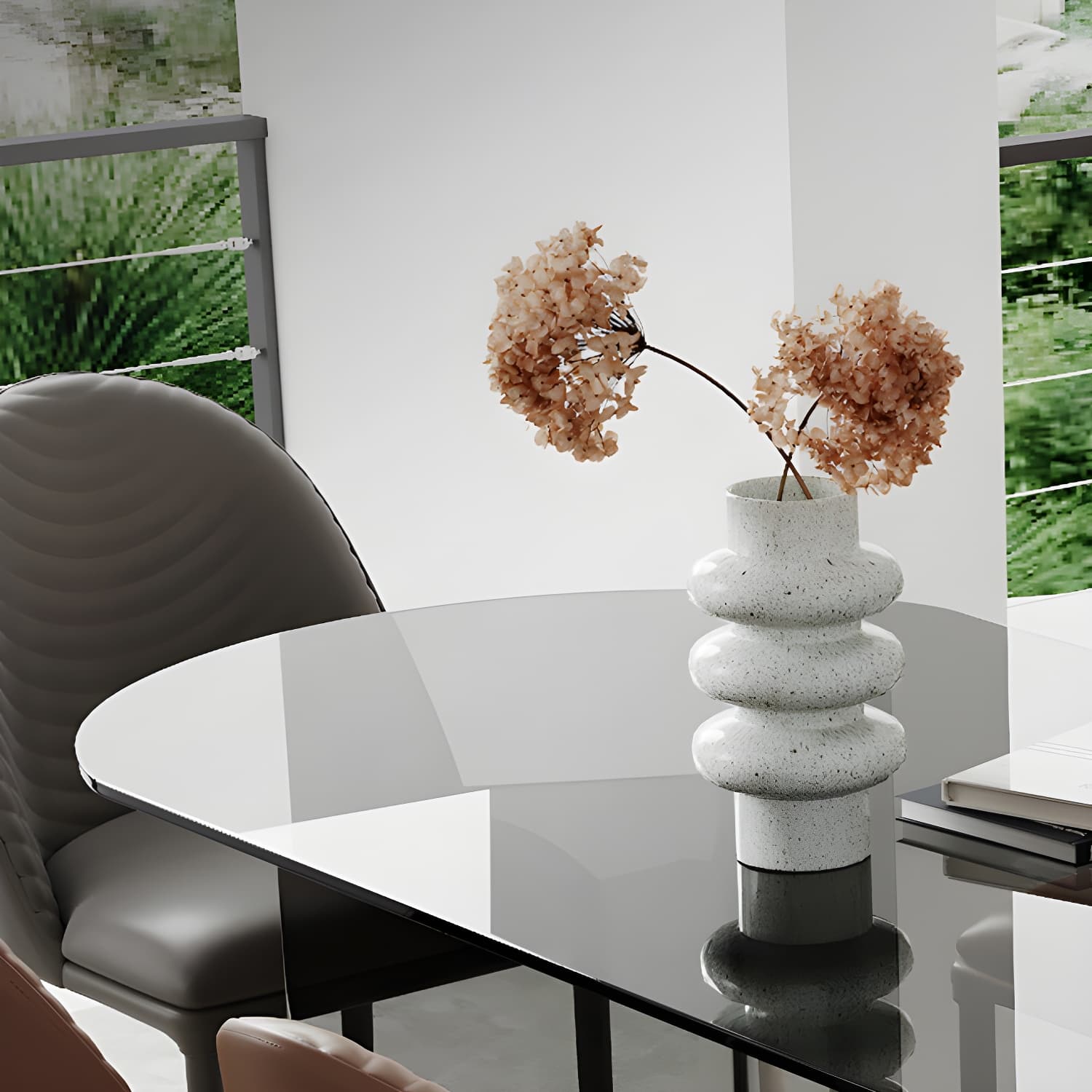 Glass Contemporary Oval Dining Table Clear Glass Top Table with Double Pedestal - image 6