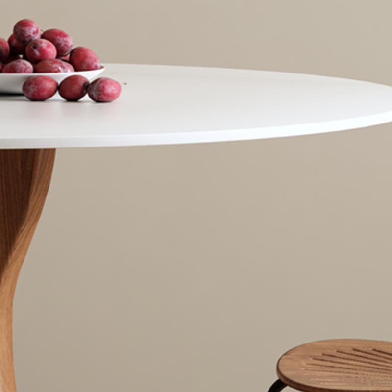 White Stone Round Modern Dining Table with Ash Wood Pedestal Base - image 8