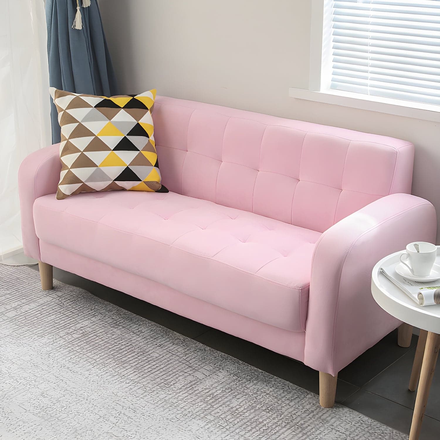 Tufted Fabric Sofa with Four Wooden Legs Square Tufted Sofa for Bonus Room - image 11