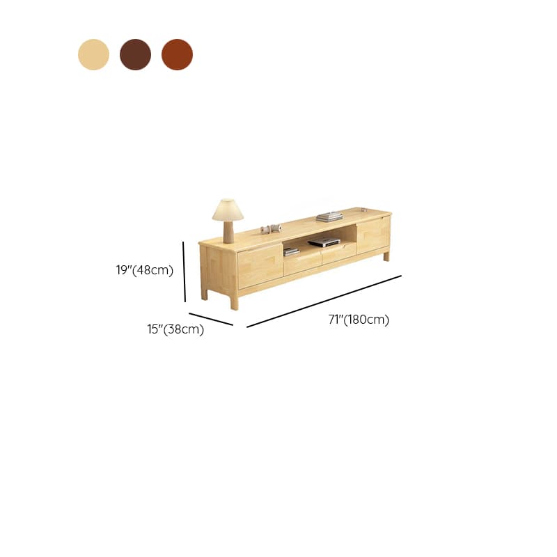 Modish Pine Wood TV Stand with Shelf, 2 Drawers, 2 Cabinets, and Unenclosed Storage - image 11