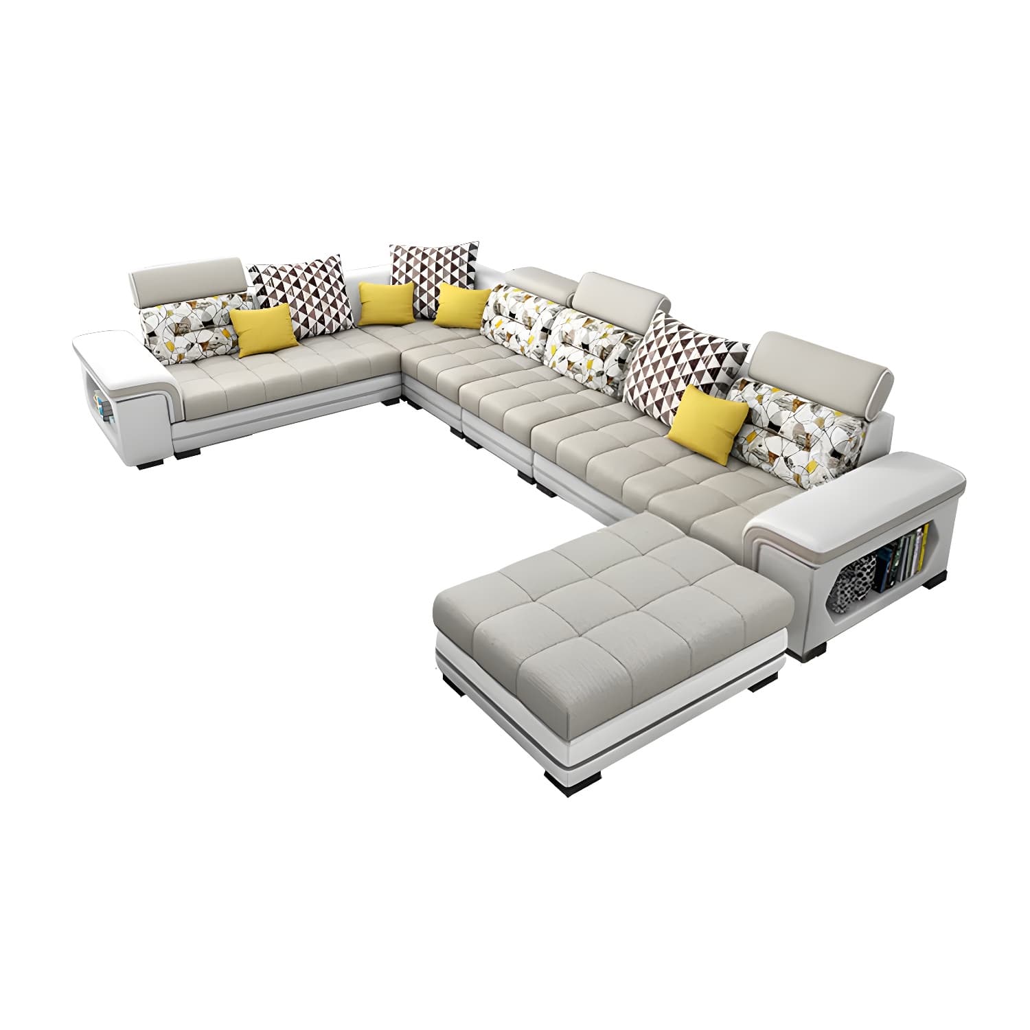Modern Beige Sectional Sofa with Wood Frame, Pillow Back & Slipcover, Storage Included with Shelves - image 11
