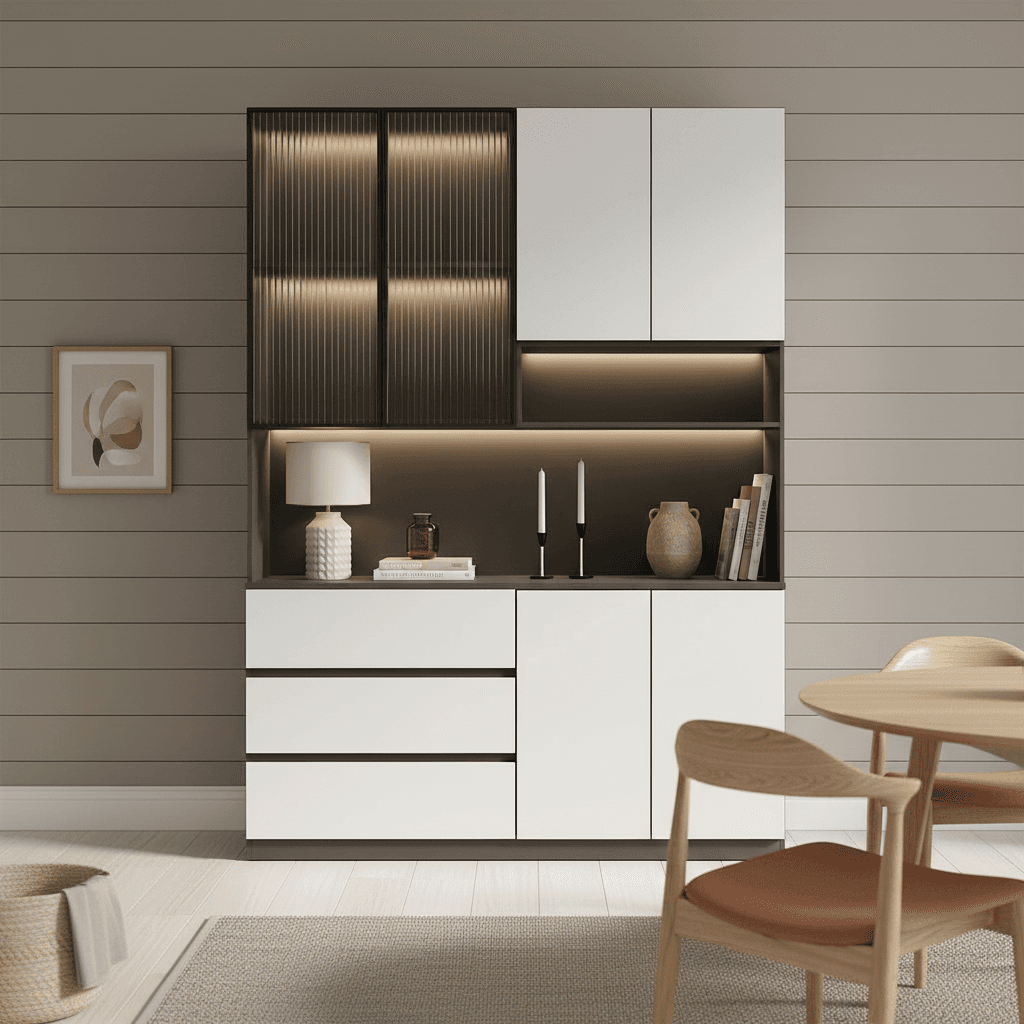 Trendy Sideboard with 3 Drawers, Cupboard, Wide/Standard/Narrow Sizes, 2/1 Shelves, Cabinets, and Glass-panel Door - image 44