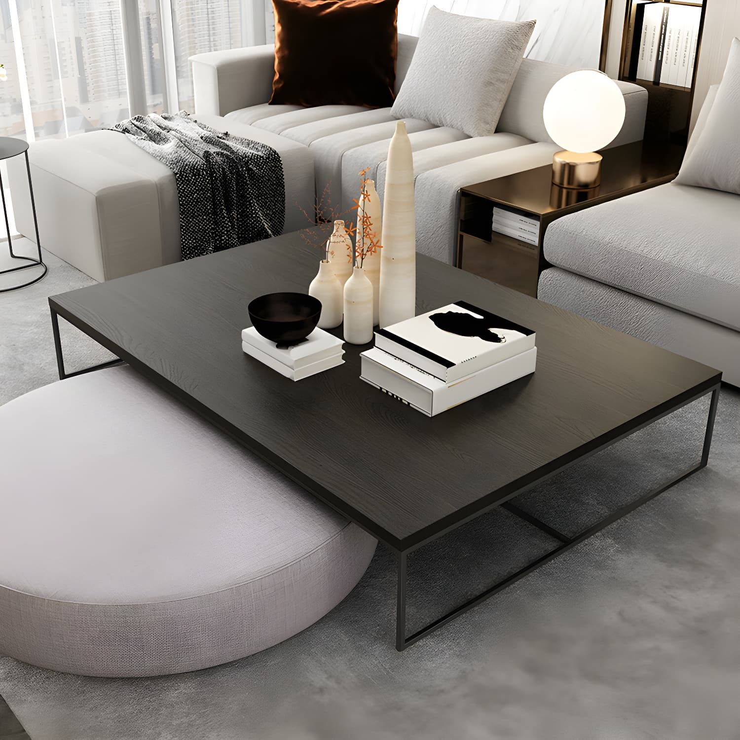 North European Wood Coffee Table Rectangle Frame Cocktail Table