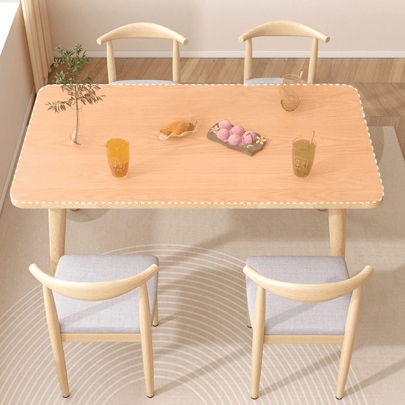 Dining Table Set with Rectangular Recycled Wood Table and 4 Legs, Padded Chair Back in White/Auburn/Unfinished - image 5