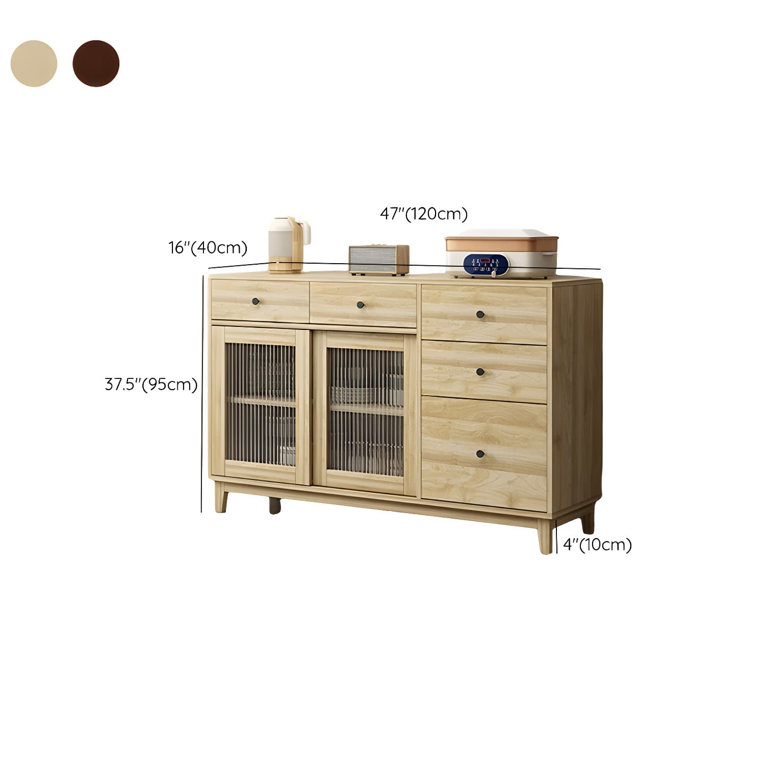 Contemporary Wood Buffet with Glass Doors and 3 Storage Drawers - image 13