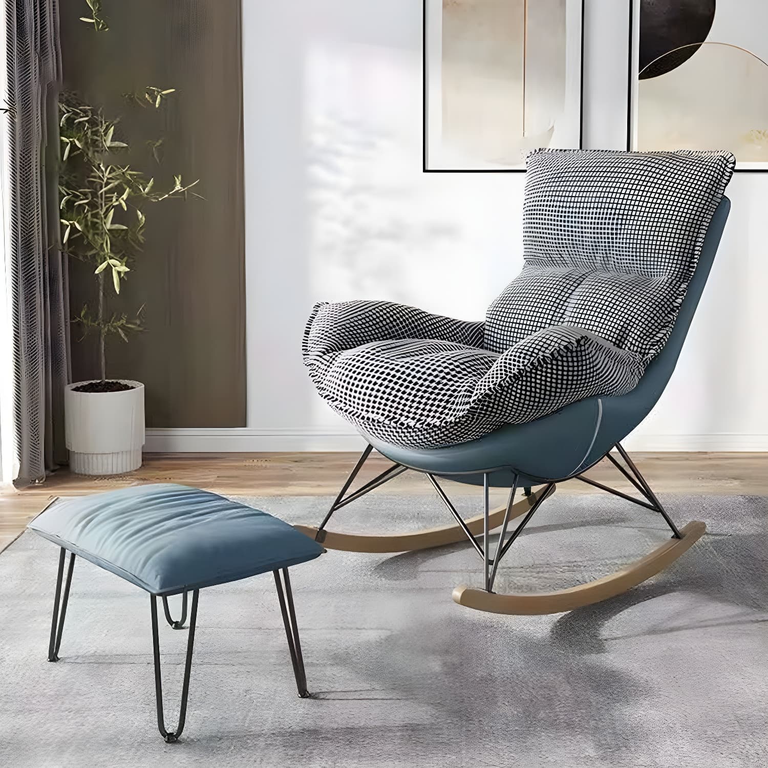 Modern Rocking Chair Upholstered Button-Tufted Glider for Living Room
