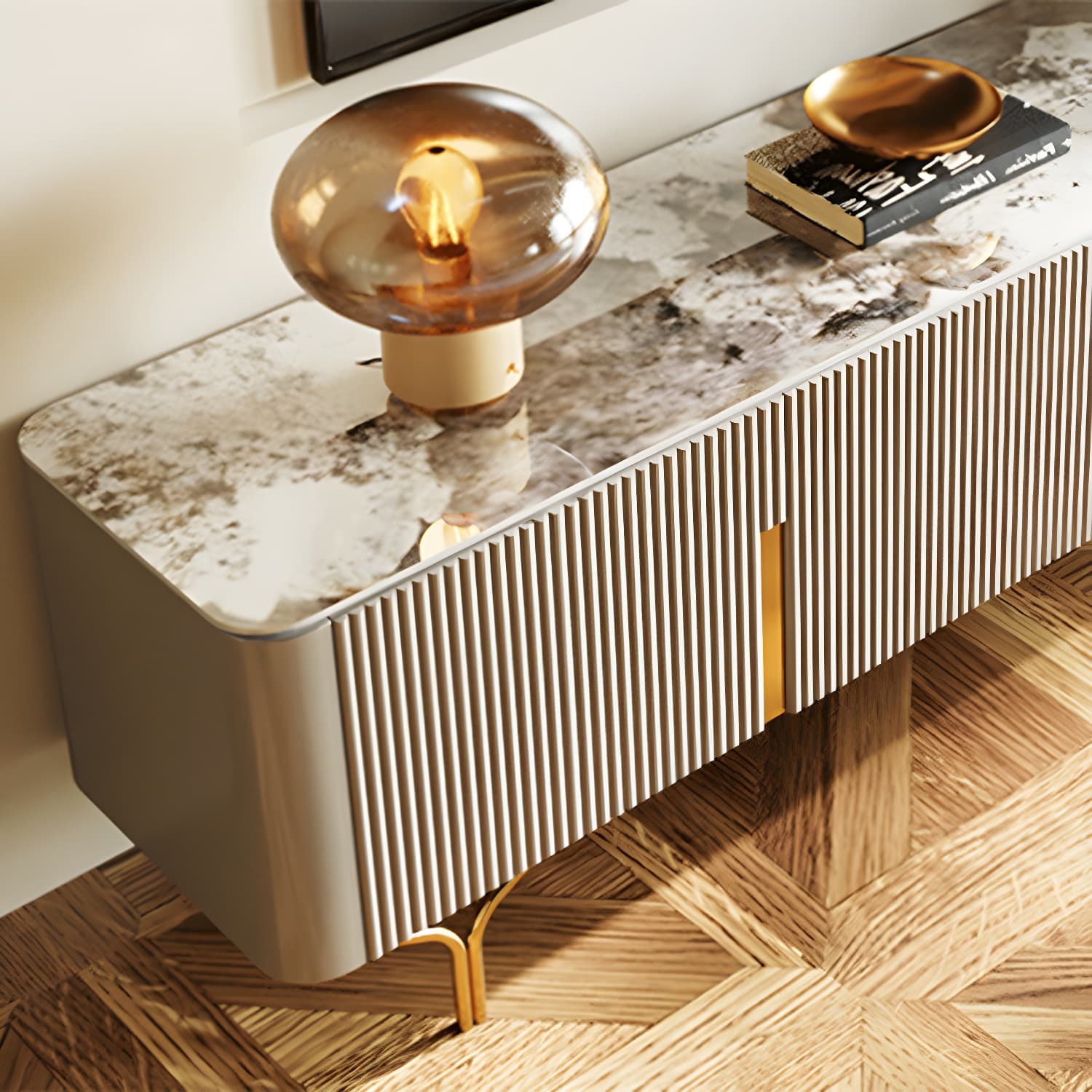 Enclosed Storage TV Stand Console Stone TV Media Console with Legs - image 10