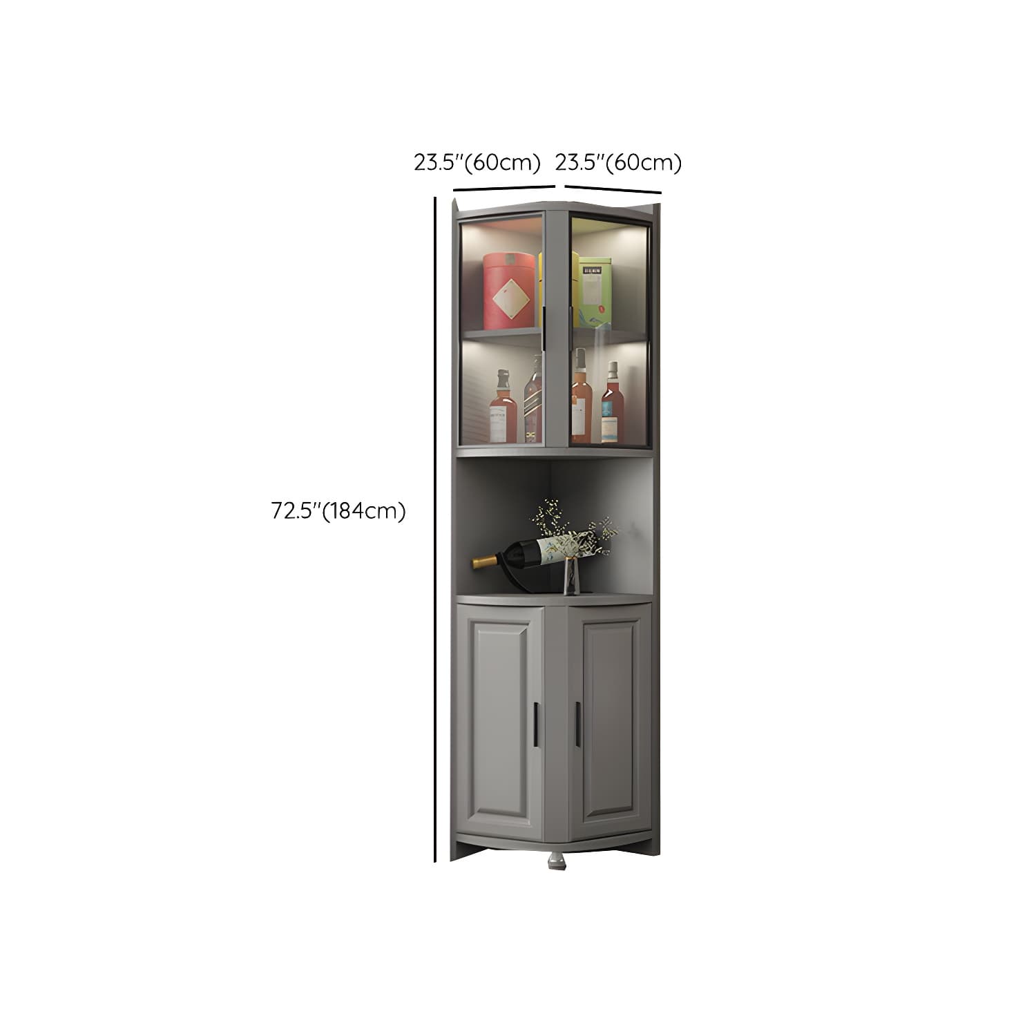 Modern Grey Corner Accent Cabinet with Glass Doors and 8 Interior Shelves - image 18