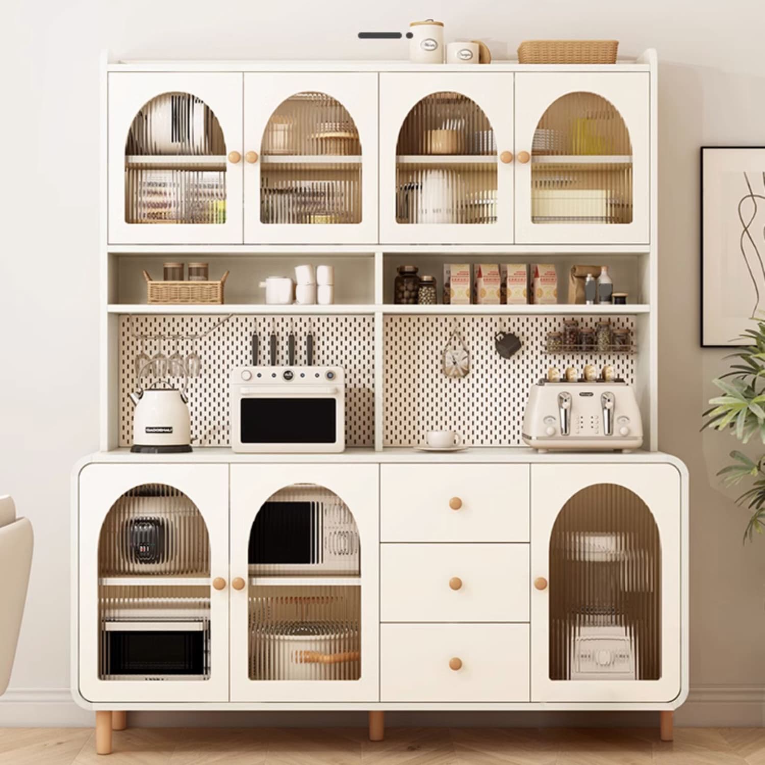 Scandinavian Wood Sideboard Cabinet with Adjustable Shelves and Glass Doors - 40cm Width - image 6