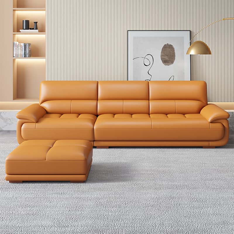 Modern Orange Genuine Leather Sectional Sofa with Wood Frame and Pillow Top Arms - image 4