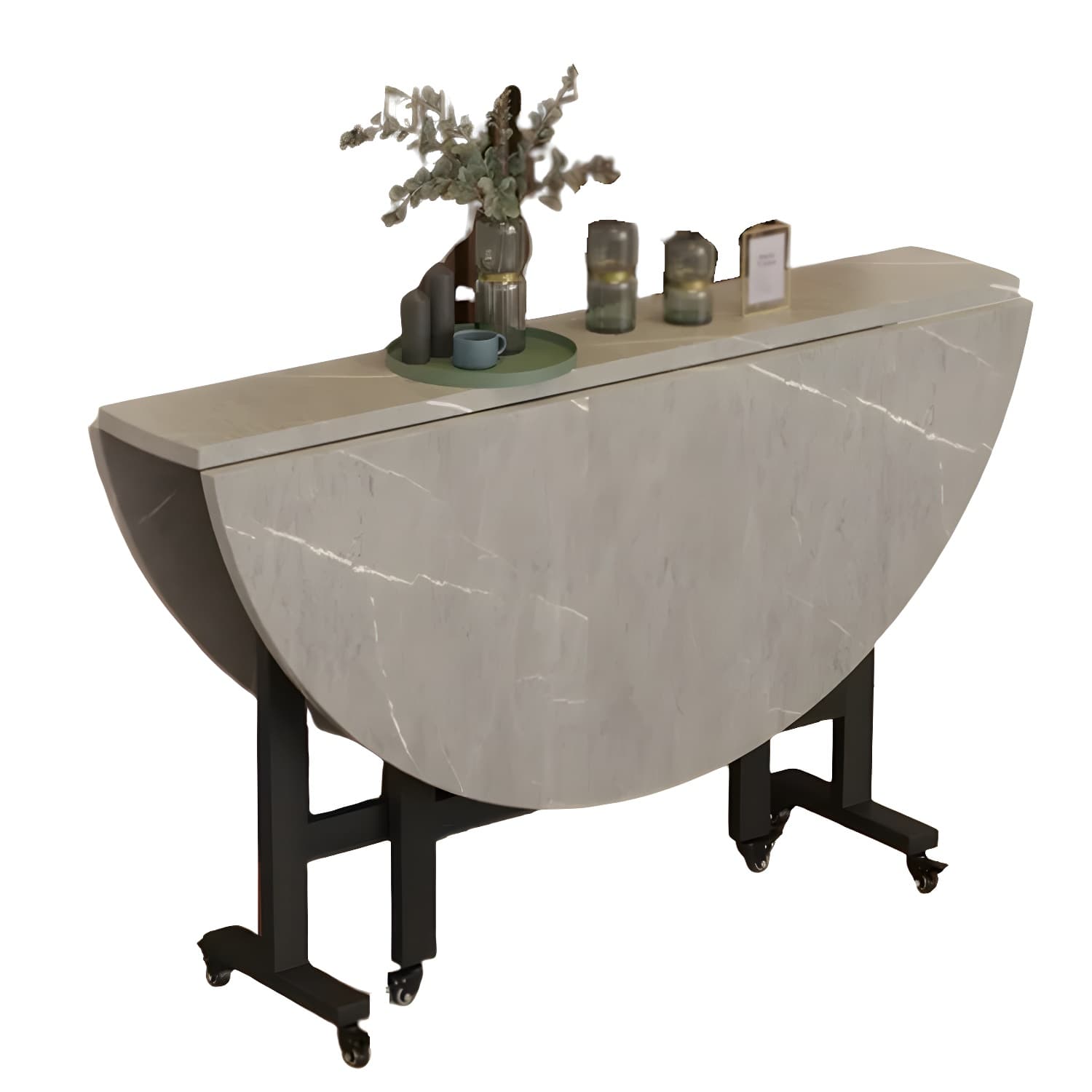Modern Round Foldable Manufactured Wood Top Dining Table with Black Steel Legs - image 6