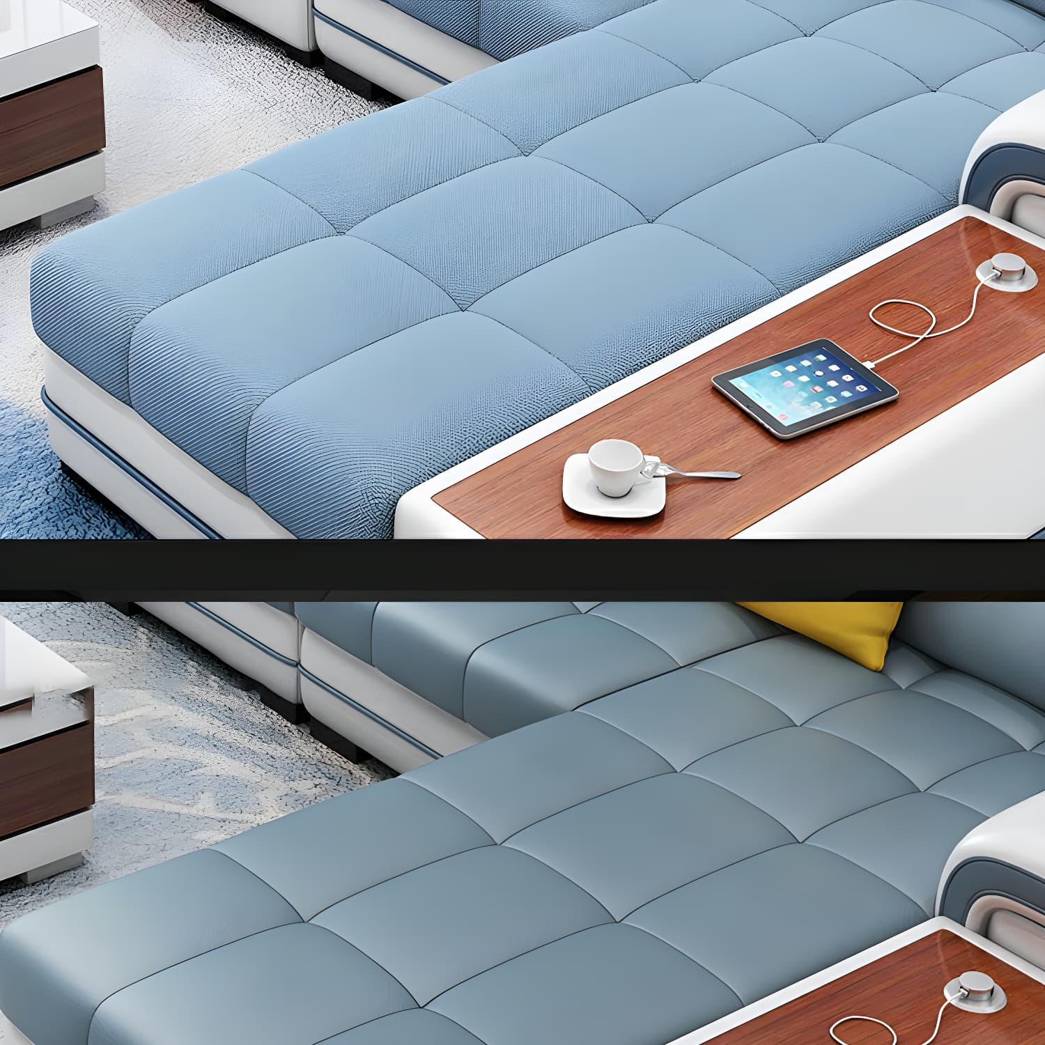 Scandinavian Blue Sectional Sofa with Wood Frame, Cushion Back, and Storage Included with Shelves - image 6