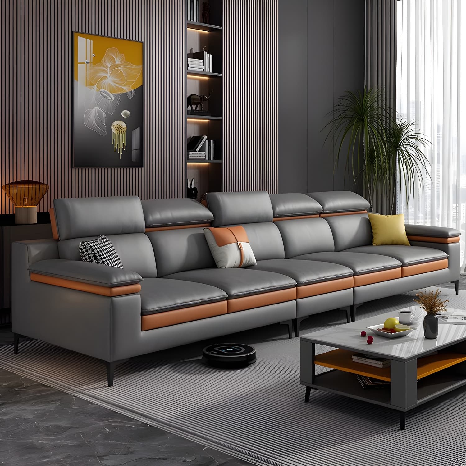 Modern Gray Tech Cloth Sectional Sofa with Adjustable Headrest - image 10