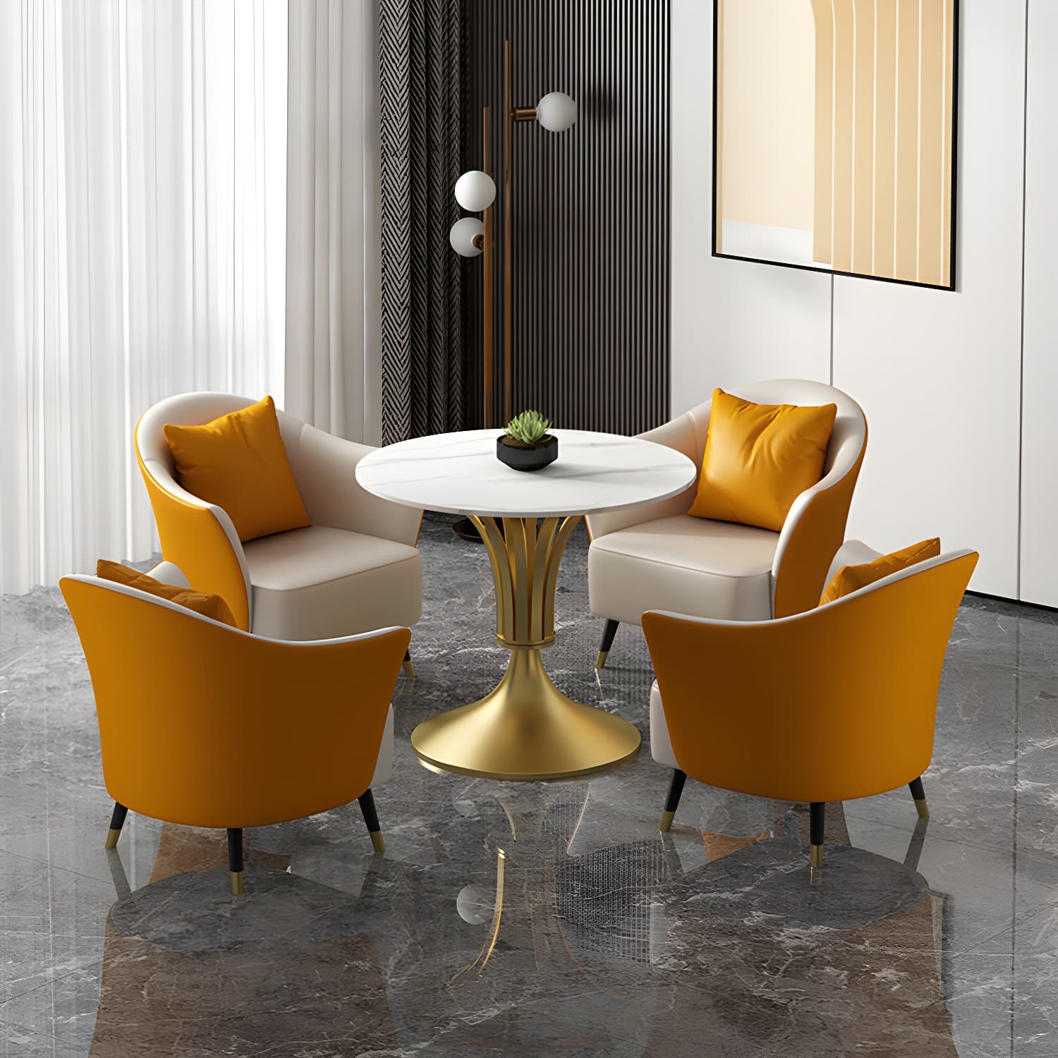 Metal Glam Dining Set with Padded Chairs 1/2/3/5 Pcs White Stone Dining Table Set - image 3
