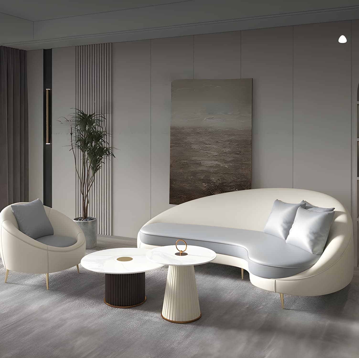 Faux Leather Curved Sofa Contemporary Sloped Arm Sofa for Living Room - image 30
