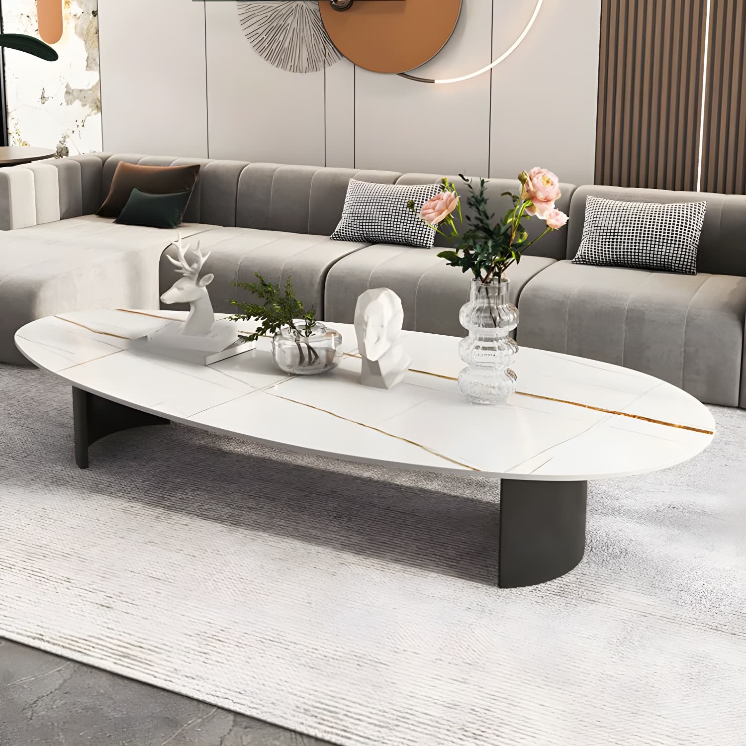 2 Legs Single Coffee Table Slate Oval Coffee Table with Storage - image 5