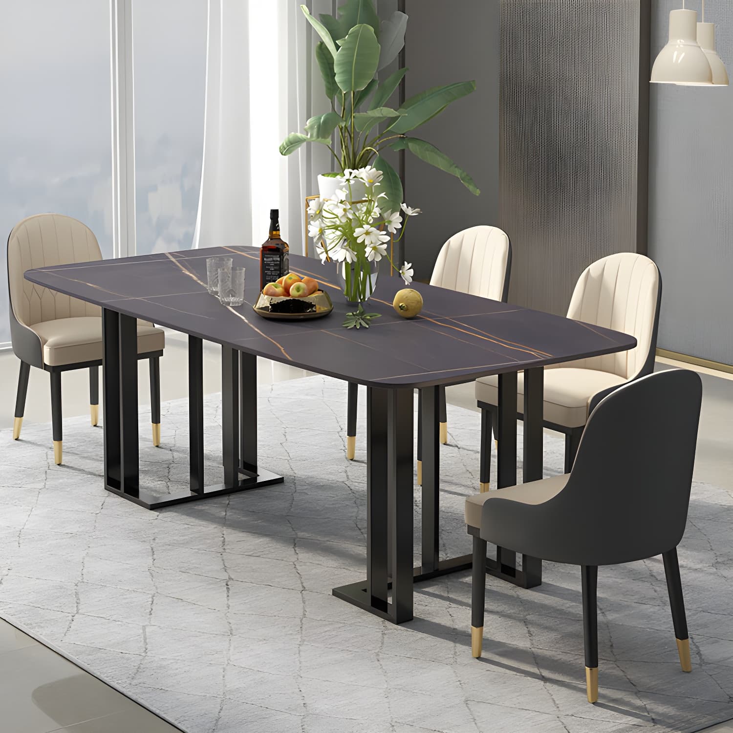 Traditional Luxury Dining Table White and Black Marble Rectangle Dining Table for Home - image 3