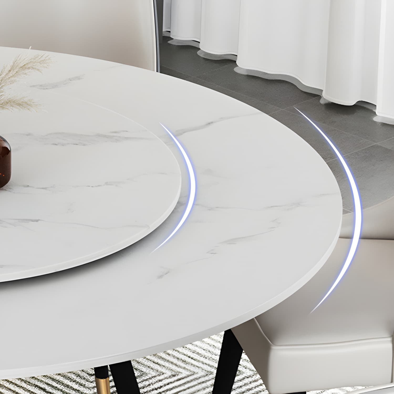 Sintered Stone Dining Table Round Modern Dining Table with Black Frame - image 8