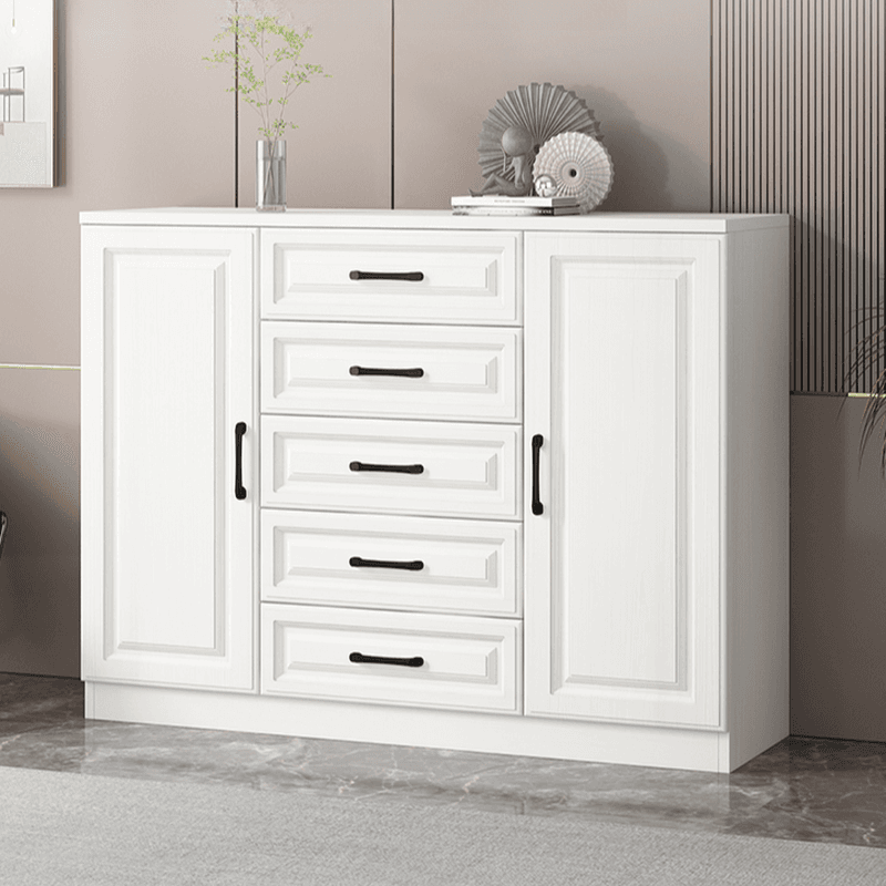 Modern Standalone Timber Utility Cabinet with Storage Drawer and Pull Bars in White
