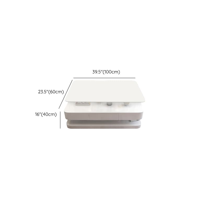 White Modern Coffee Table with Rectangular Wood Top & Block Base - image 10