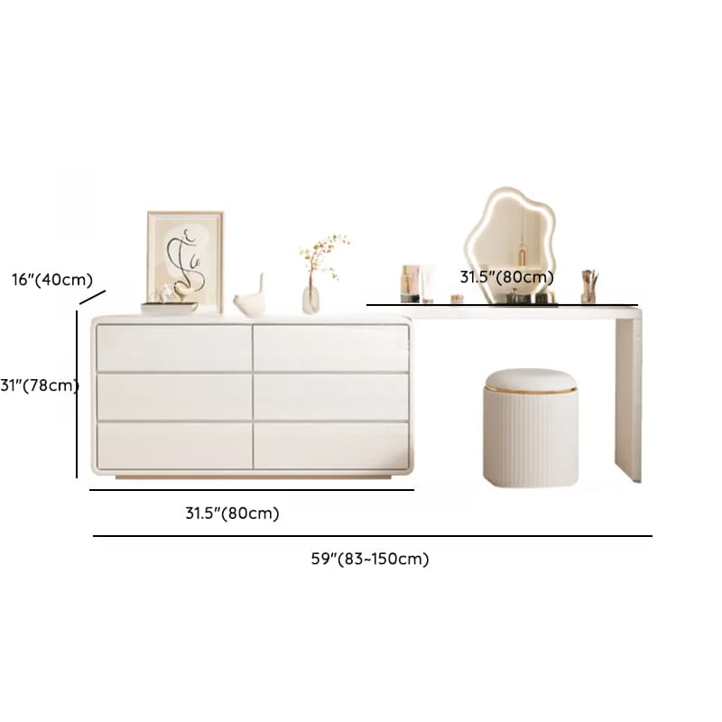 Large White/Transparent Vanity Set with 6 Drawers, Polymer/Lumber Frame, Lighted Mirror, and Scalable Chair - image 13