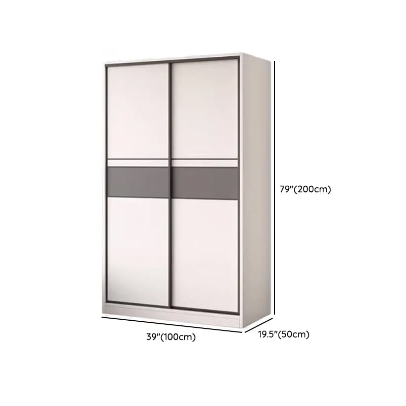 White Minimalist Manufactured Wood Wardrobe Closet with Interior Shelves and Clothing Rod - image 13