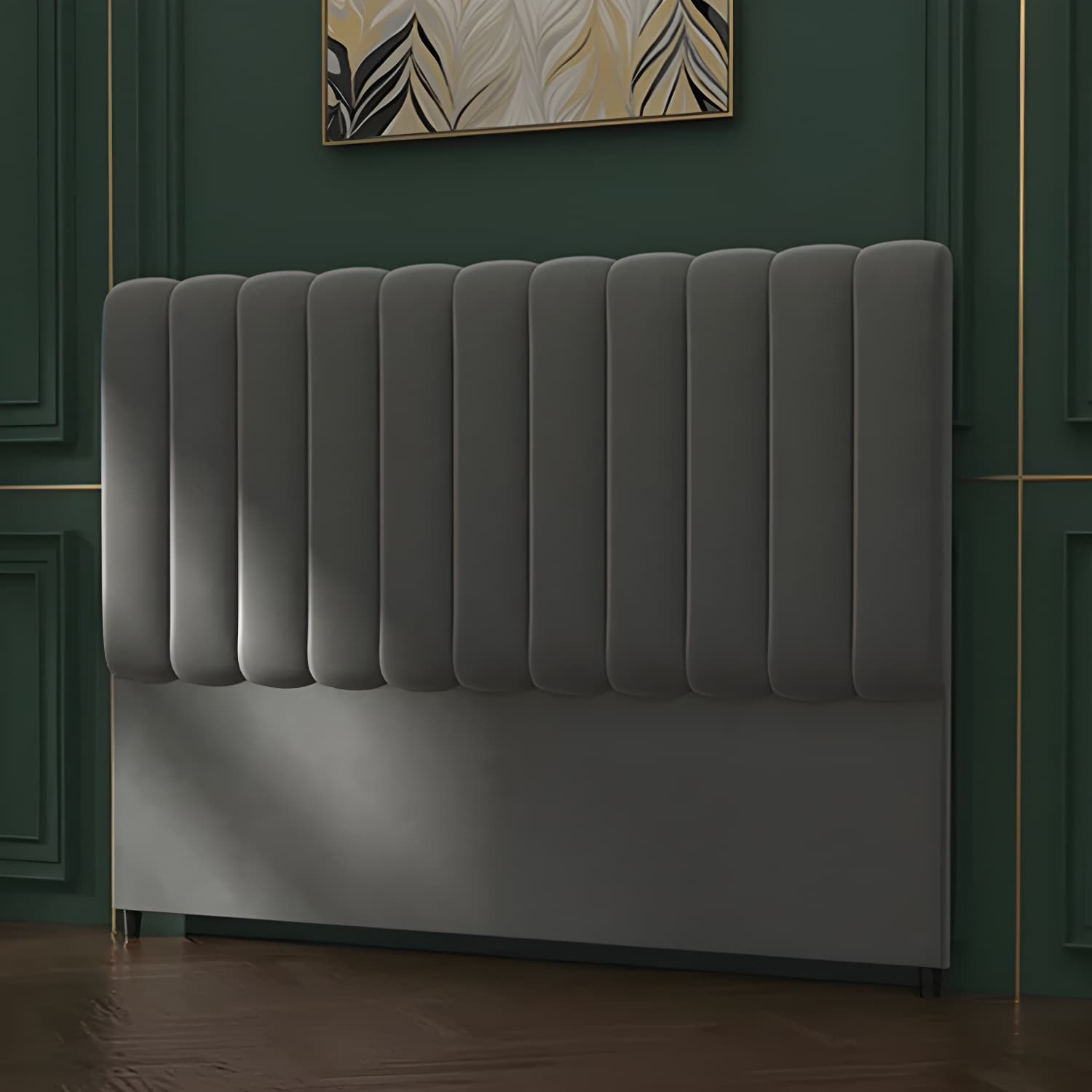 Velvet Upholstered Modern Headboard with Wood Legs in Rectangular Shape and Standard Height - image 3