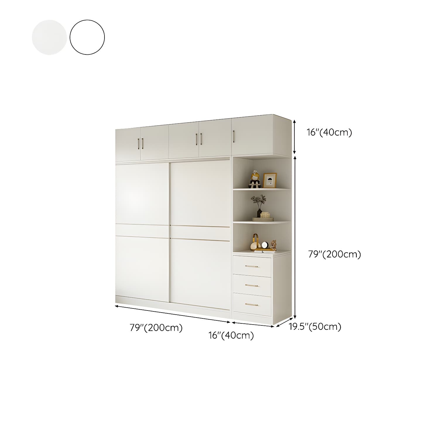 Fashionable Sliding Door Storage Wood Wardrobe with Metal Clothing Rod and Shelves in White Color - image 35