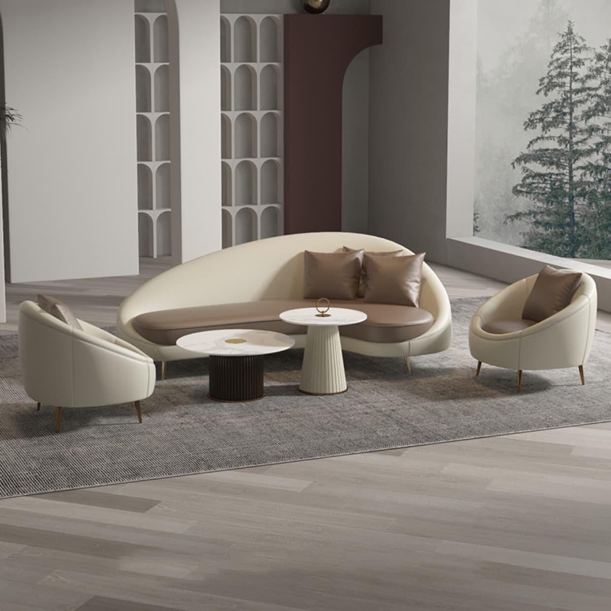 Faux Leather Curved Sofa Contemporary Sloped Arm Sofa for Living Room - image 29