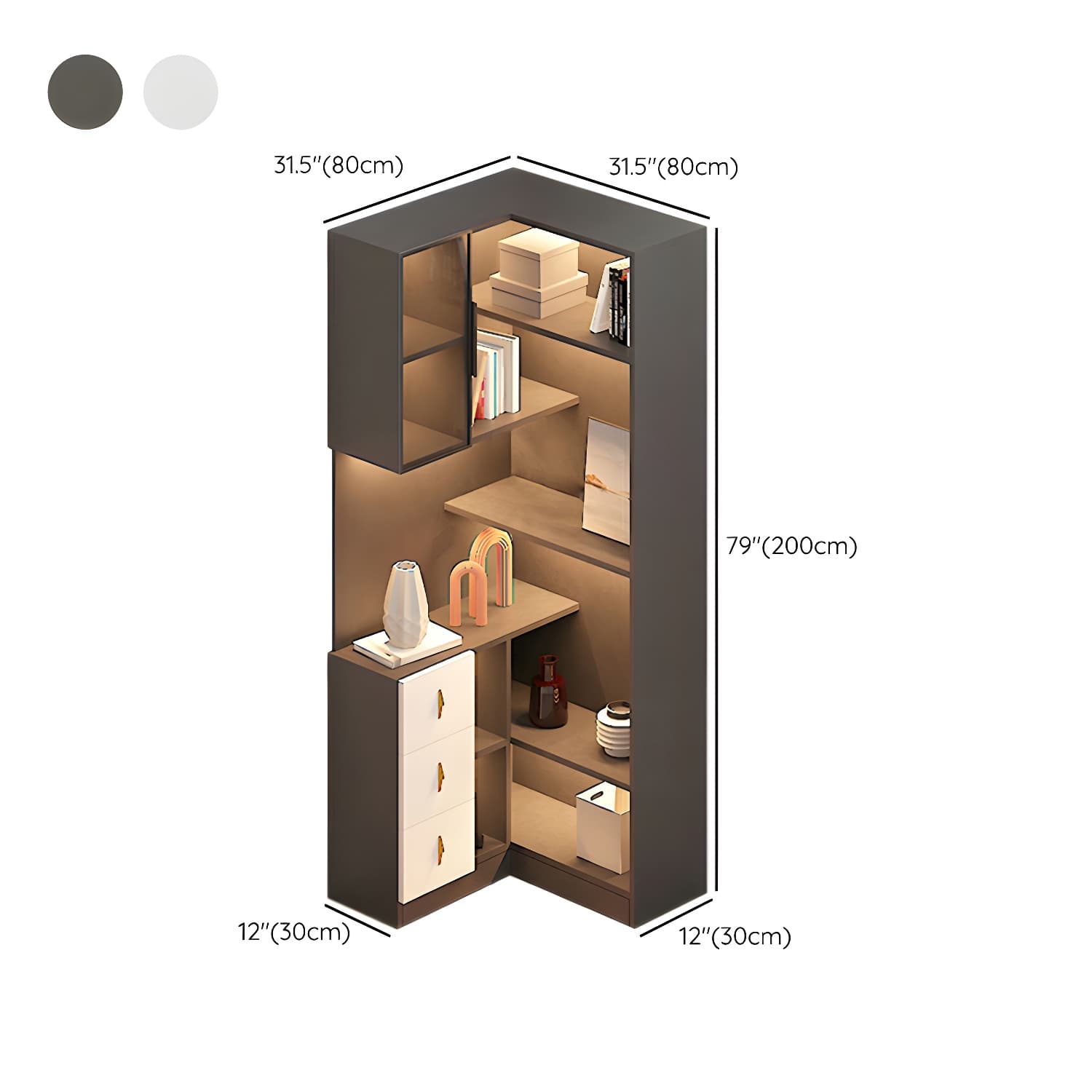 Corner Modern Accent Cabinet with Wood Counter Top, Glass Doors, Drawers, and Adjustable Shelves - image 14