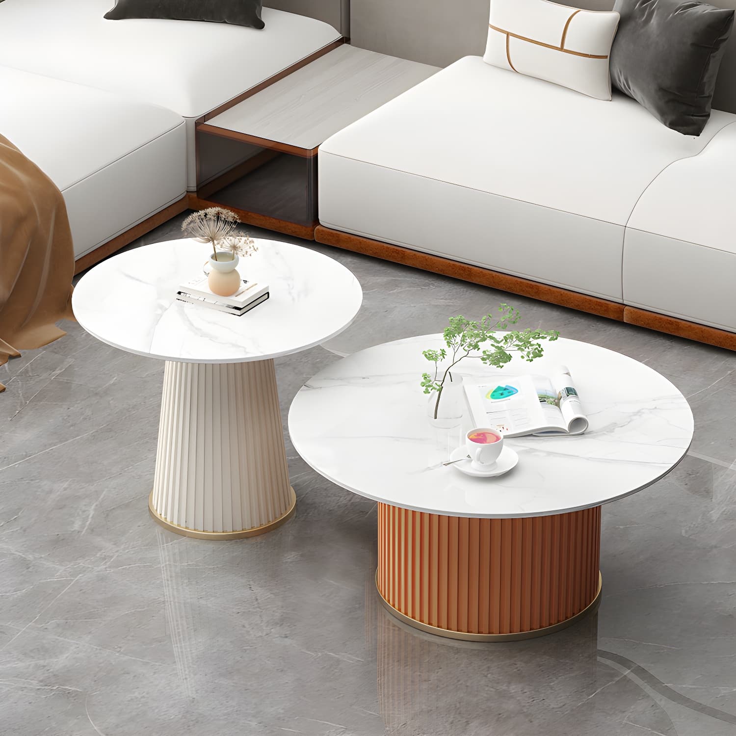 Slate Round Coffee Table Pedestal Coffee Cocktail Table for Living Room - image 5