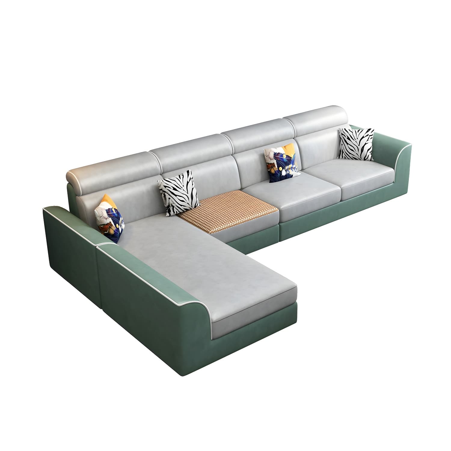 Scandinavian Reversible L-Shape Modular Wood Frame Corner Sectional with Chaise - image 12