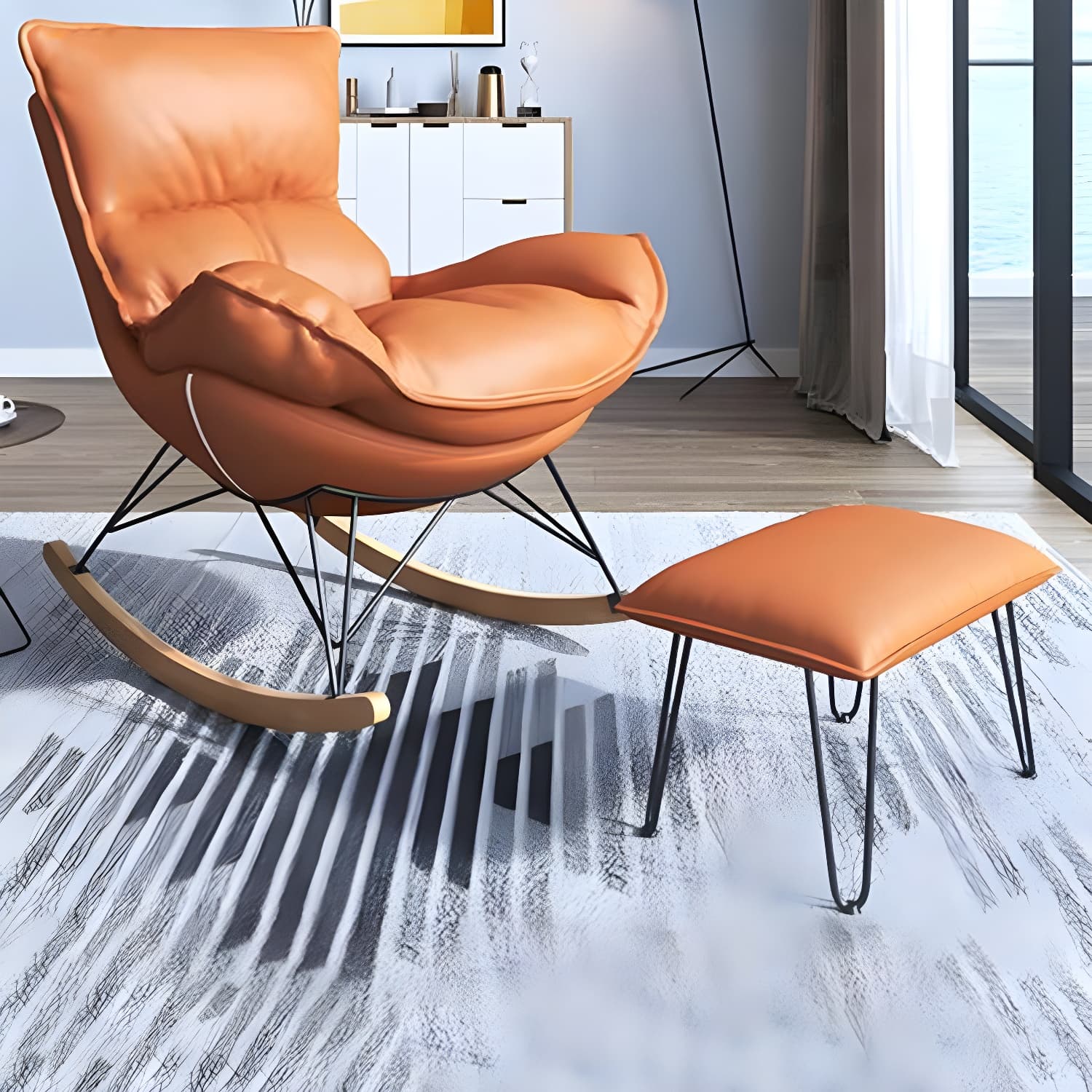Contemporary Rocking Accent Chair Antique Finish Rocking Chair with Ottoman - image 15