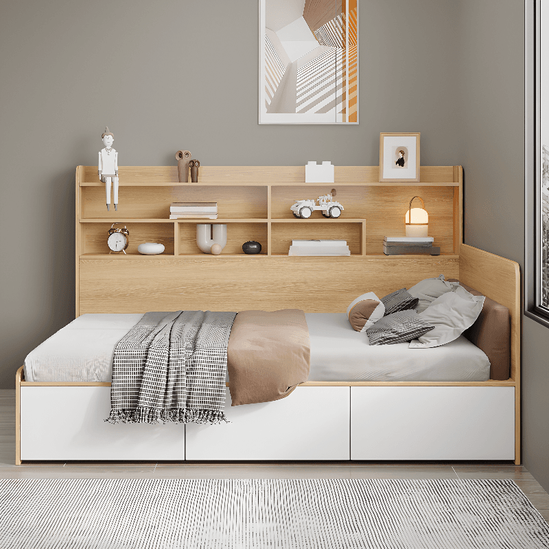 Lumber Framed Rectangle Bed with Natural Headboard for Living Room in a Modern Style - image 4