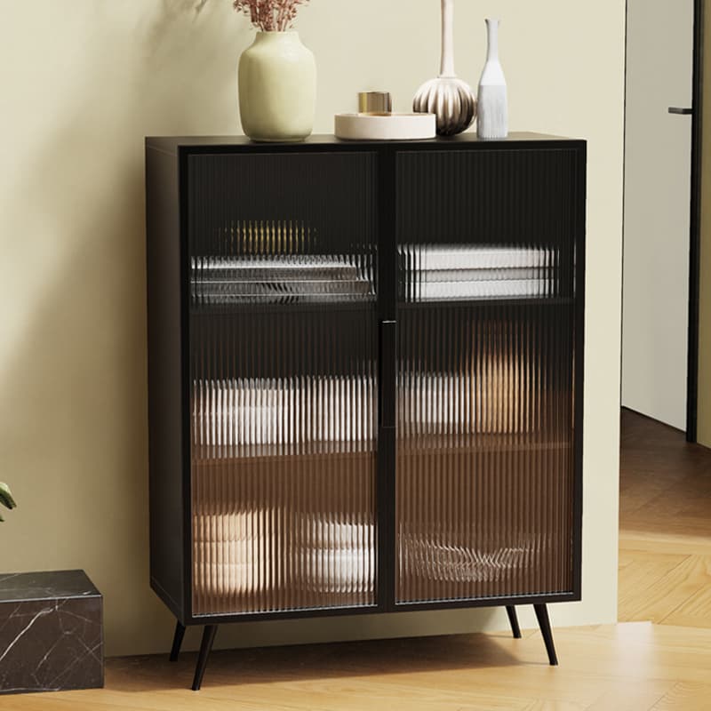 Contemporary Metal Floor-mounted Sideboard with Vertical Glass Doors