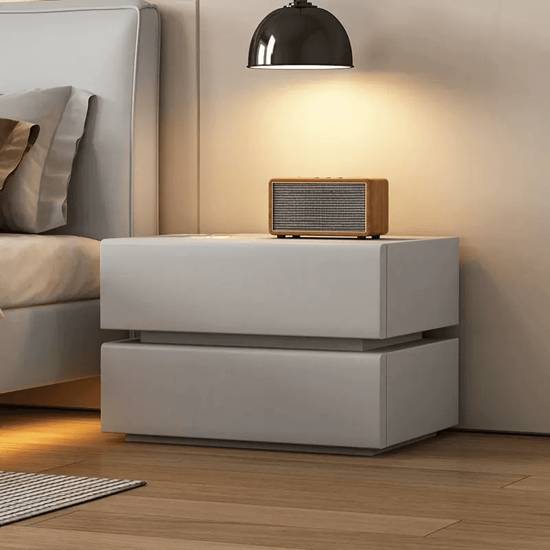 Minimalist 2-Tier Synthetic Leather Countertop Drawer Storage Nightstand - image 4