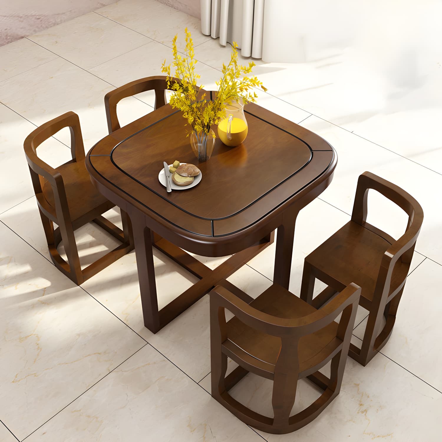 Modern Wood Dining Set in Medium Brown - Table and Chairs with Solid Wood Features