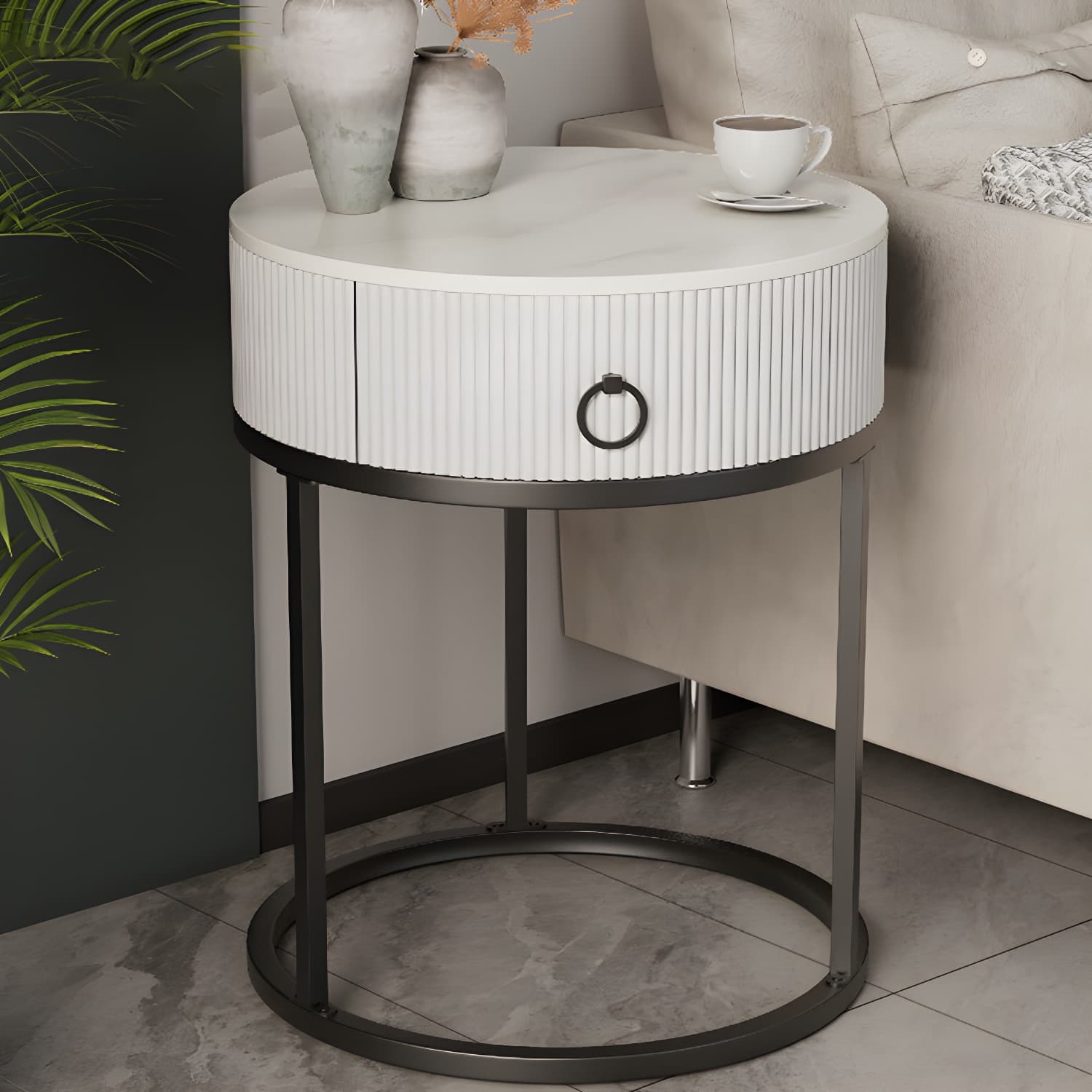 Open Storage Bed Nightstand Stone Bedside Cabinet with Drawer - image 5