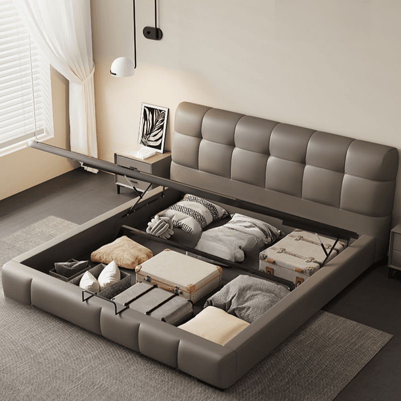 Grey Solid Color Storage Included/Panel Bed for Bedroom