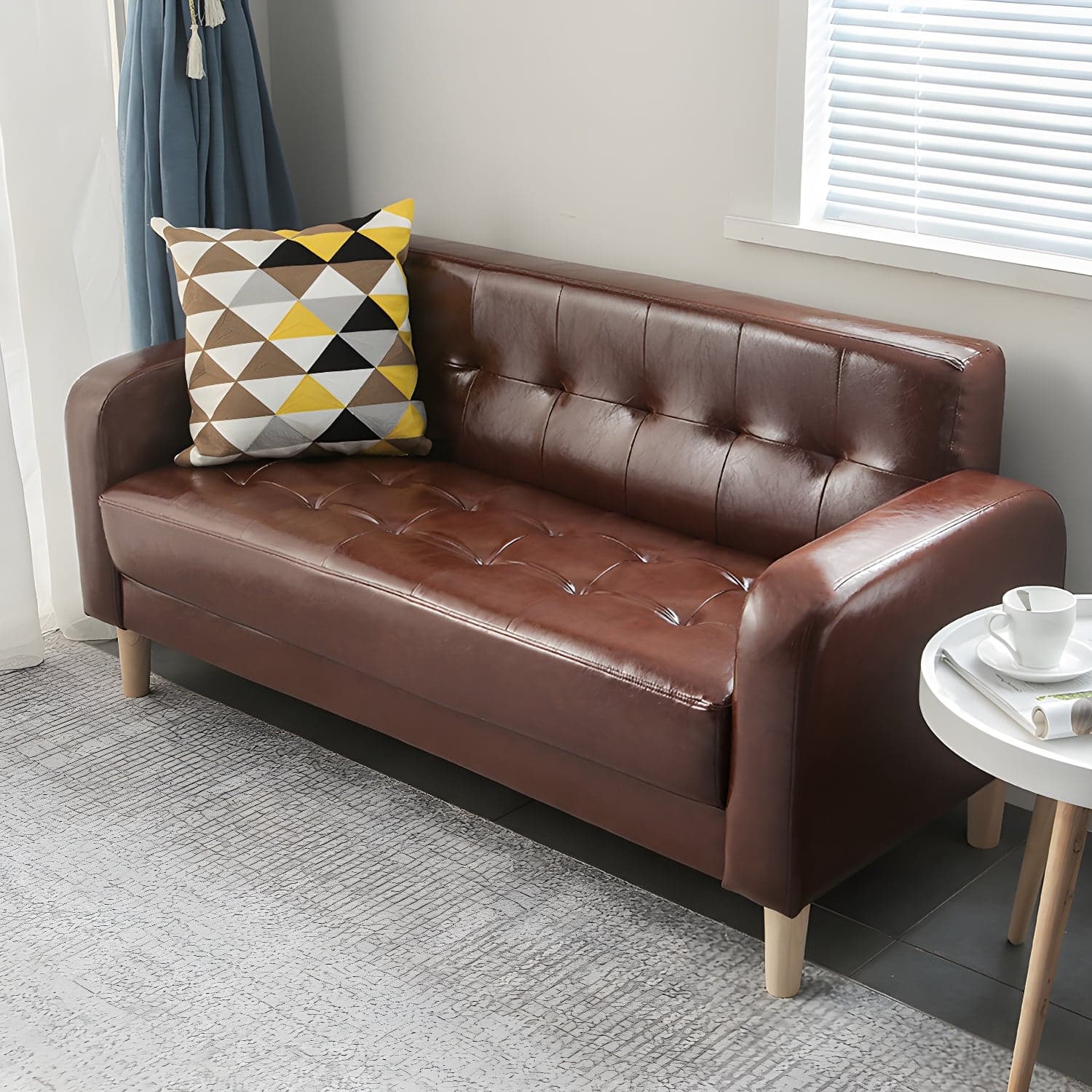 Tufted Fabric Sofa with Four Wooden Legs Square Tufted Sofa for Bonus Room - image 3