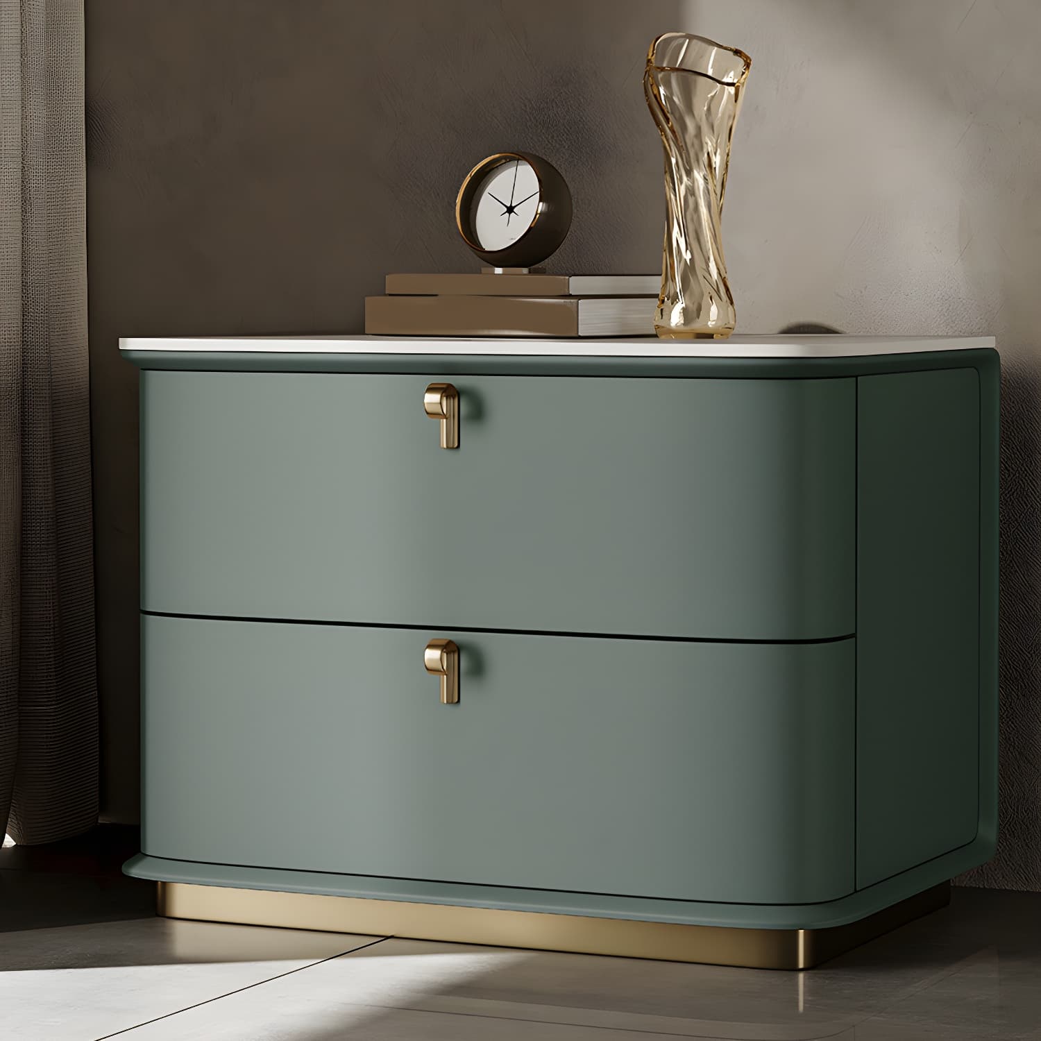 Modern Faux Leather Drawer Storage Nightstand with Stone Table Top
