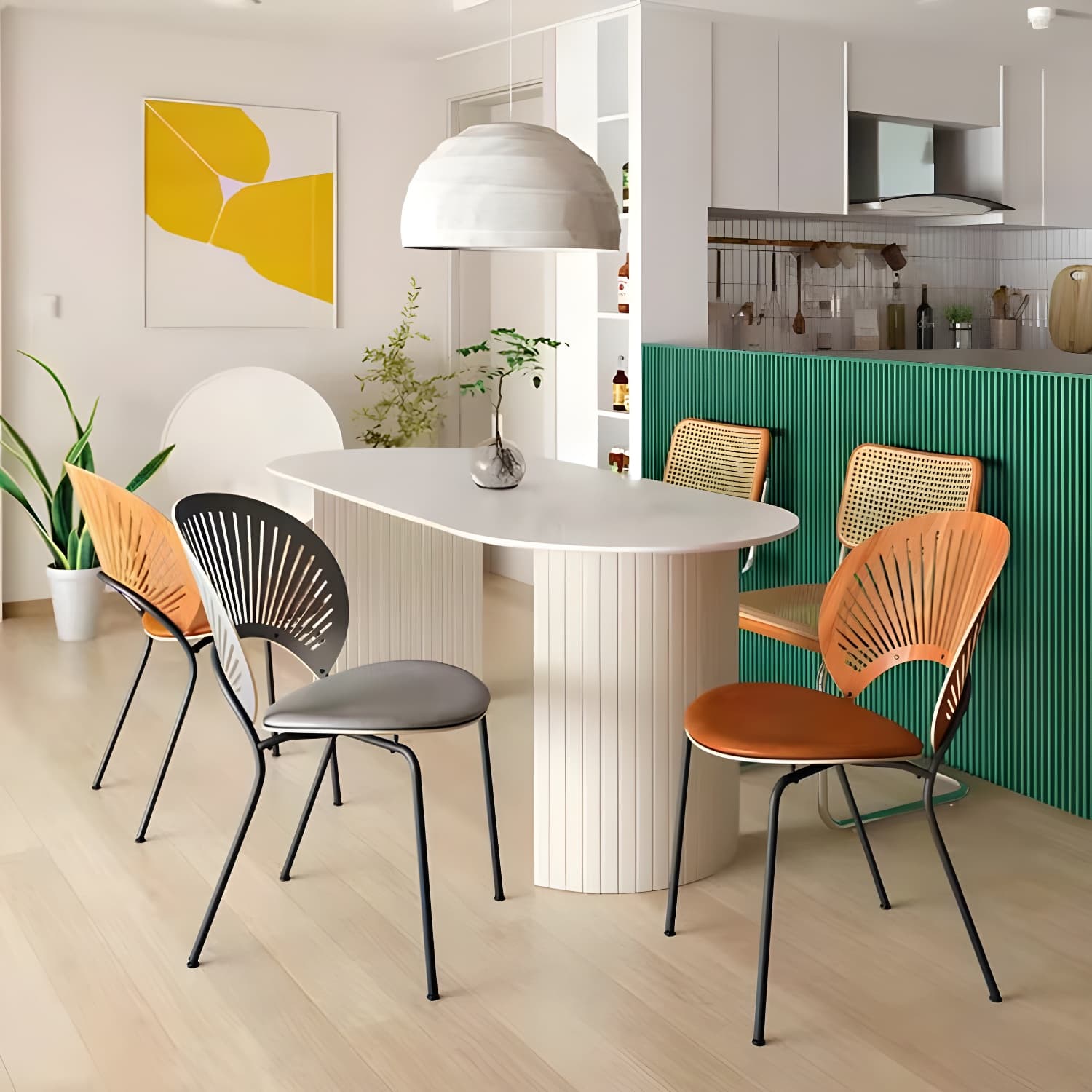 Oval Double Pedestal Modern Dining Table Fixed Table with Solid Wood - image 8