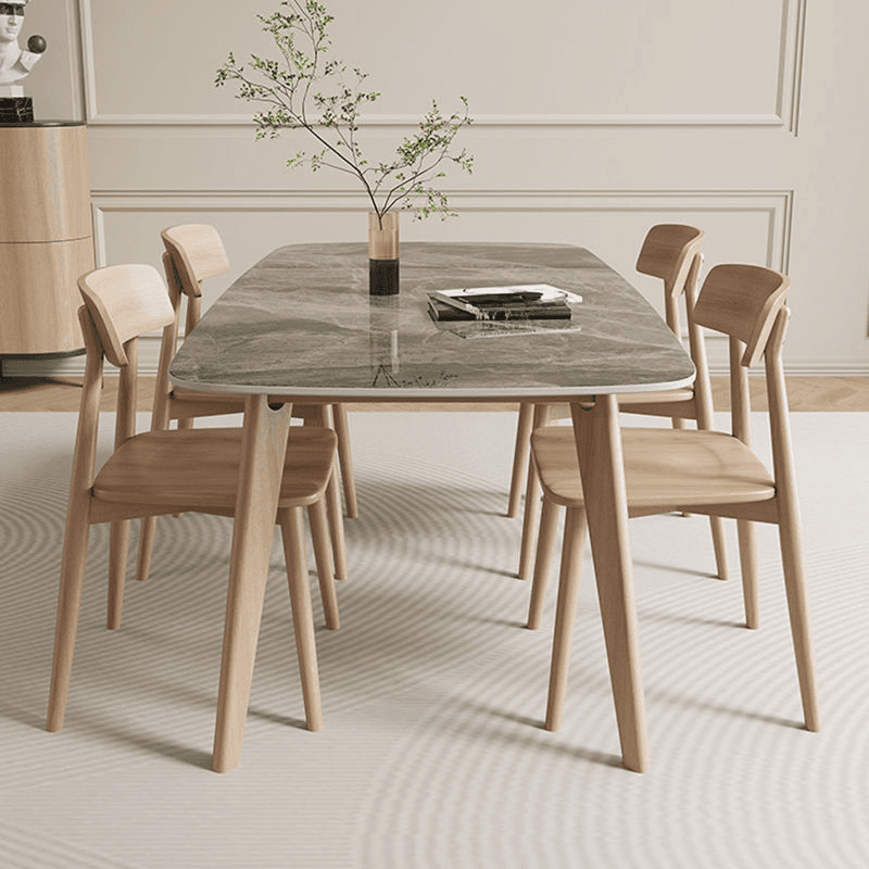 Scratch-proof Rectangle Stone Sand/Warm Wood Finish/Chalky Wood Fixed Top Dining Table for Seats 4/for 8/6 People in a Nordic Style - image 3