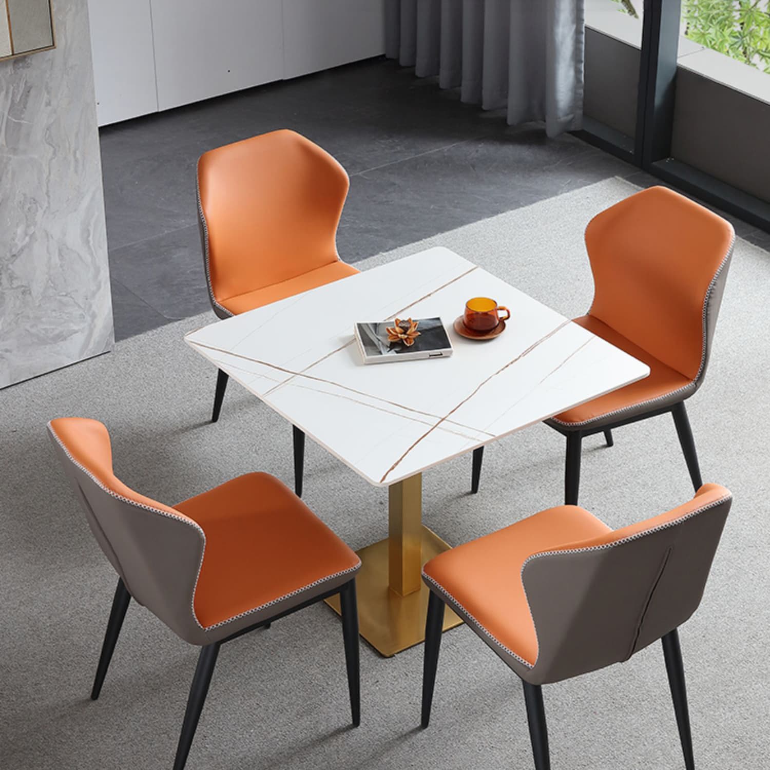 Industrial Square Dinner Table Sintered Stone Table with Metal Base for Home - image 13