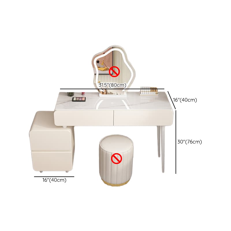 Simplistic Large/Standard Vanity Set with Stone Table Top, White Seat, 4 Drawers, and Mirror Lights - image 8