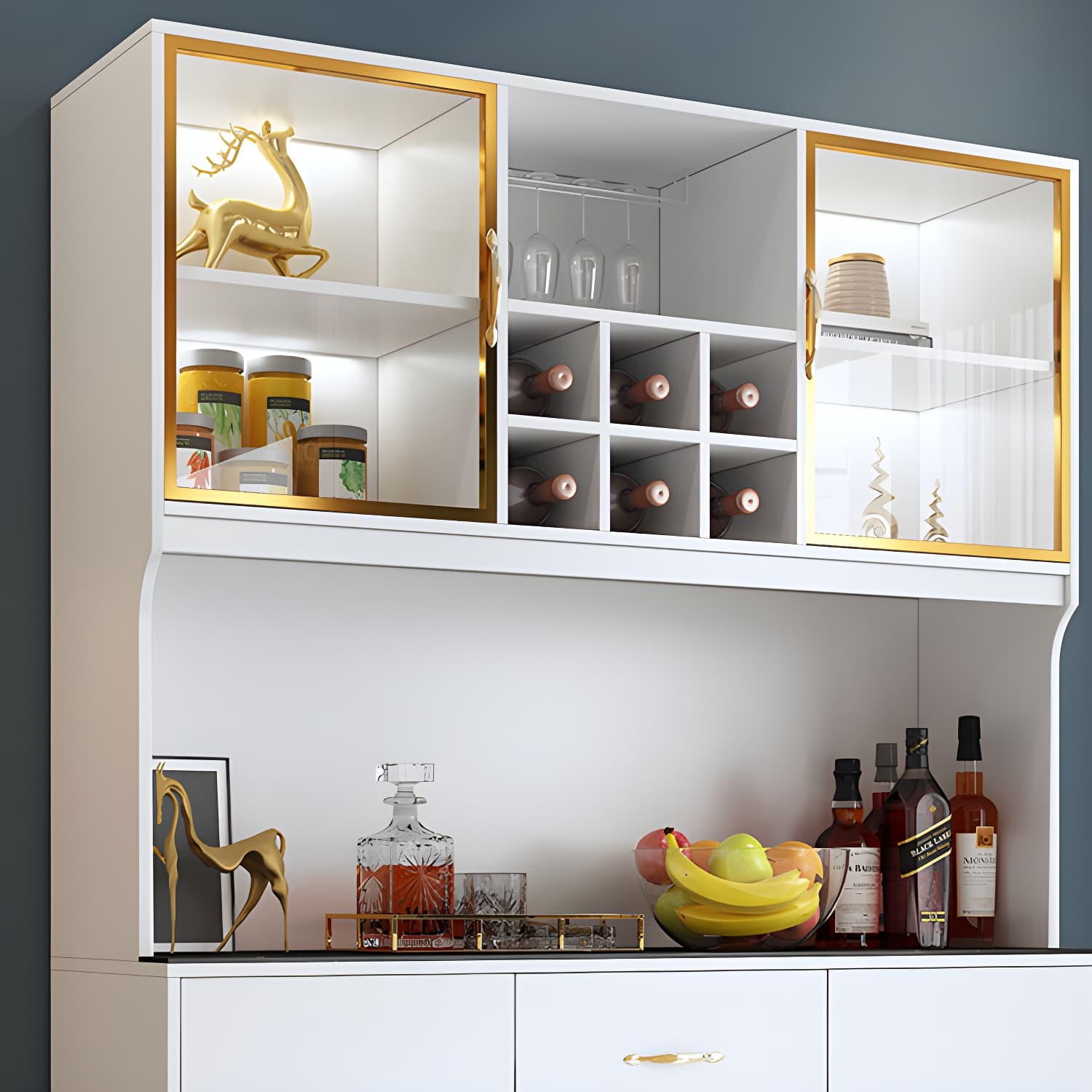 Modern Sideboard Wood Frame and Stone Top Sideboard with Door for Kitchen - image 11