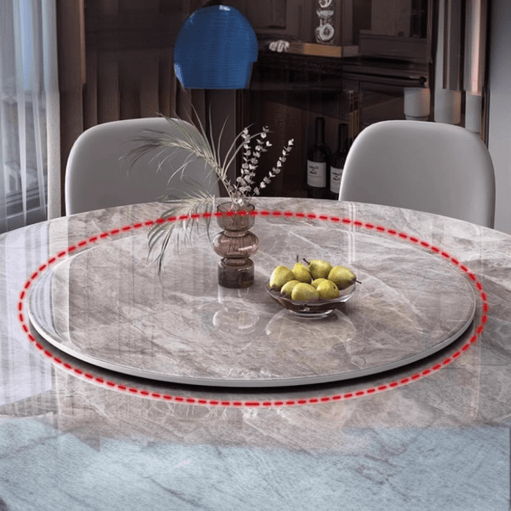 Minimalist Rounded Dining Table Set with Slate Stone Top, Stump Base in Light Gray - image 4
