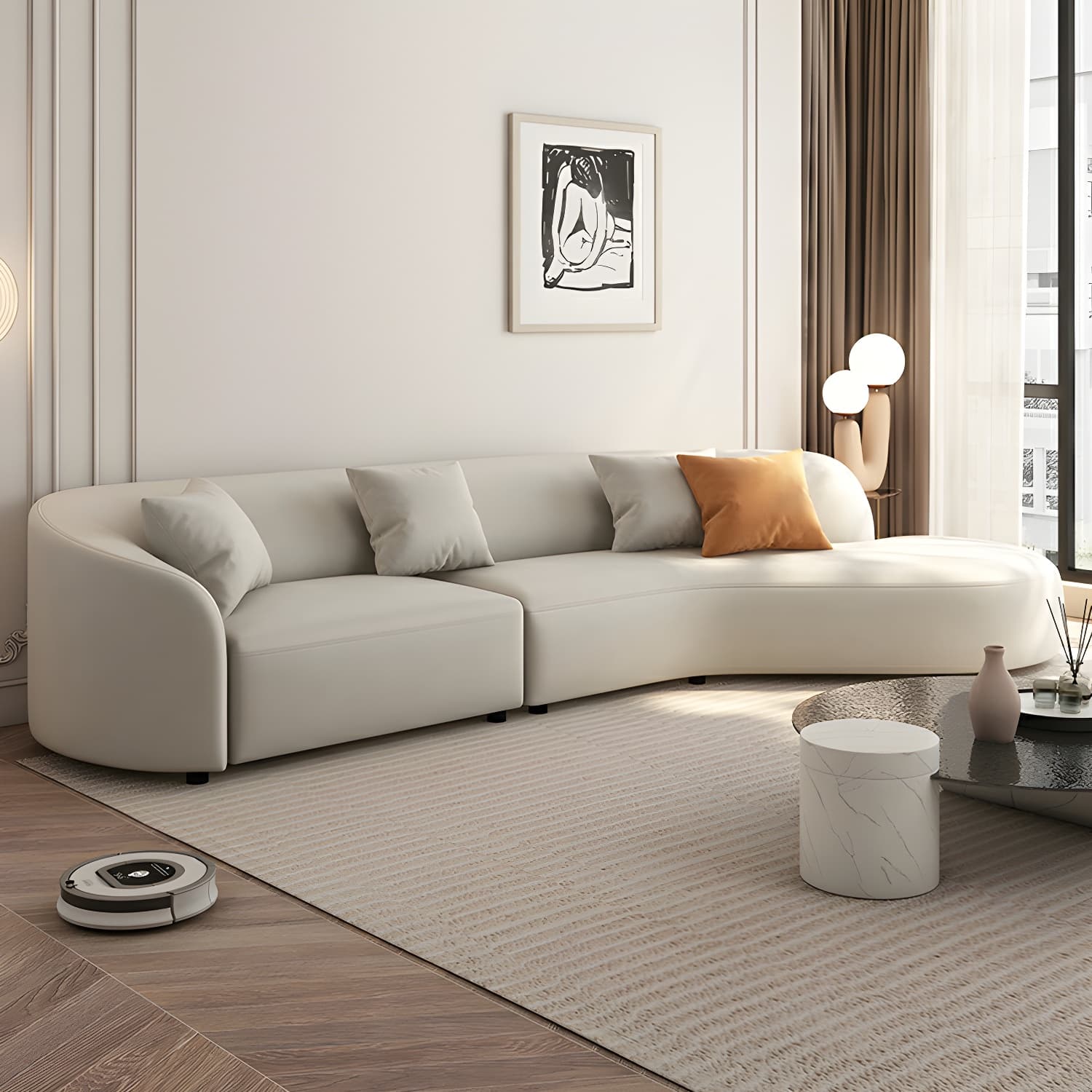 Modern Beige Sectional Sofa with Flared Arms and Cushion Back Design - image 10